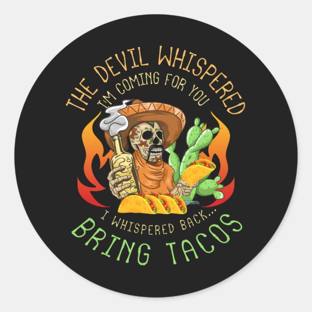 Latin Devil Whispere Bringen Tacos Spanish Comida  Runder Aufkleber (Vorderseite)