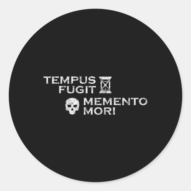 Latin Phrase Tempus Fugit Meto Mori Runder Aufkleber (Vorderseite)