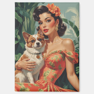 Latina Button-Up mit Niedlichem Hund Magnet