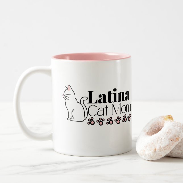 Latina Cat Mama mit Kitty Paws Zweifarbige Tasse (Mit Donut)
