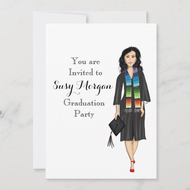 Latina Graduate Fashion Illustration Einladung (Vorderseite)