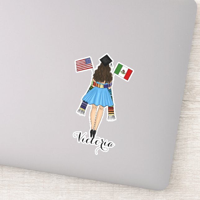 Latina Graduate Serape Mexiko-und Amerika-Flagge Aufkleber (Detail)