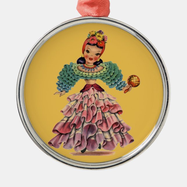 Latino-Puppe Silbernes Ornament (Vorne)
