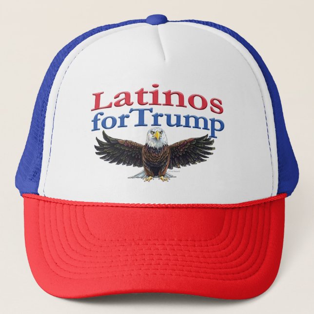 Latinos für Trump Red, White & Blue Eagle Truckerkappe (Vorderseite)