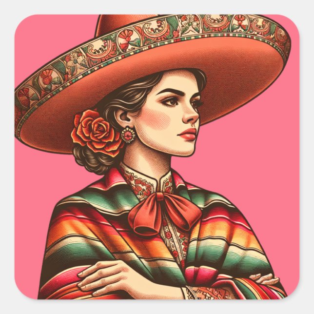Latinx Sarape Gastgeschenk Quadratischer Aufkleber (Vorderseite)
