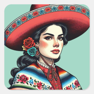 Latinx Sarape Gastgeschenk Quadratischer Aufkleber