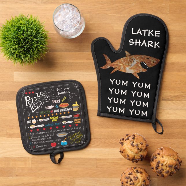 Latke Shark Ofenhandschuh & Topflappen-Set (Oben Unten)
