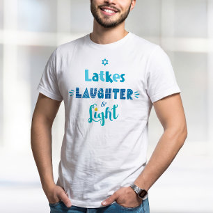 Latkes Lachen Hellblaue Typografie Hanukkah Spaß T-Shirt