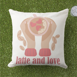 Latte and love cup, hands and coffee quote kissen