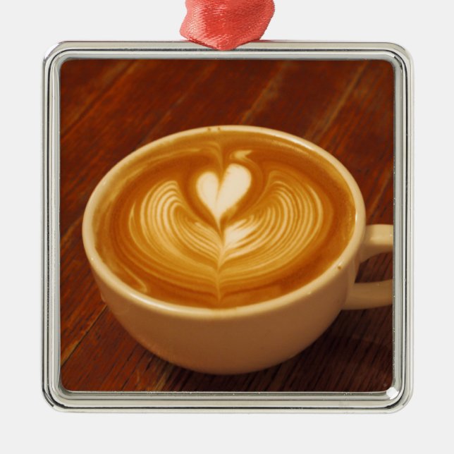 Latte Art Coffee Liebe Silbernes Ornament (Vorne)