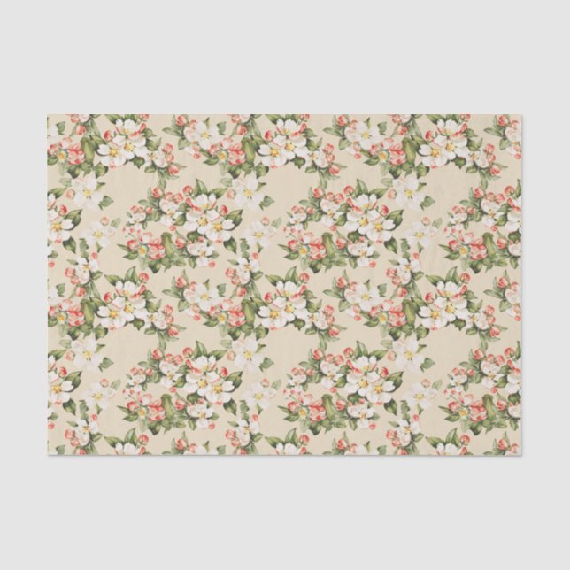 Latte Beige Floral Elegant Seidenpapier (Vorderseite)