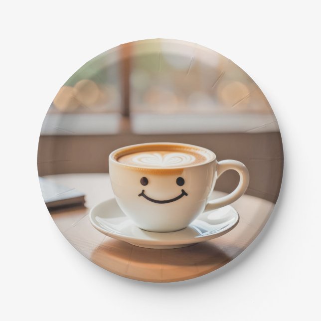 Latte durch sonniges Fenster lächeln Pappteller (Vorderseite)