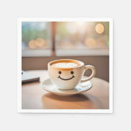 Latte durch sonniges Fenster lächeln Serviette