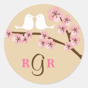 Latte & Green Cherry Blossom Hochzeit Runder Aufkleber