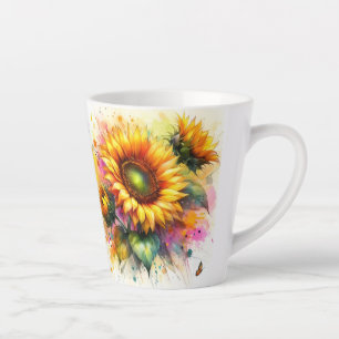 Latte Mug - Fleurs de soleil jaunes