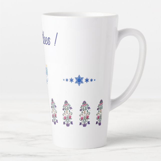 Latte Mug Hanoukka thème avec fleurs menorah (Droite)