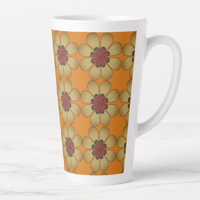 Latte Mug - Marguerites stylisées sur Orange (Droite)