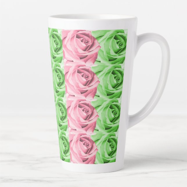 Latte Mug Rose rose et verte (Droite)