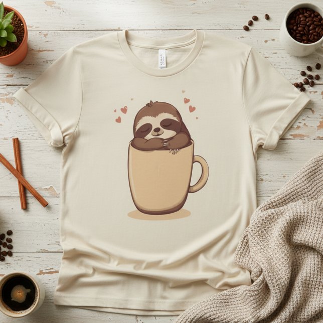 Latte Sloth. Cute Coffee Sloth, Funny Lazy Morning T-Shirt (Von Creator hochgeladen)