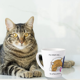 Latte Tasse à café bleue avec un chat orange drôle