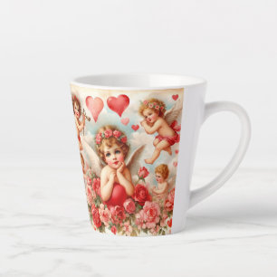 Latte Tasse de café Love Pink Roses Hearts Angels