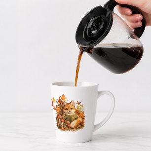 Latte Tasse de renard mignon d'automne lisant un livre