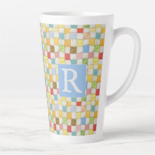 LATTE TASSE ÉMAILLÉE HAUTE CRÉATION "CRAZY QUILT" + TEXT