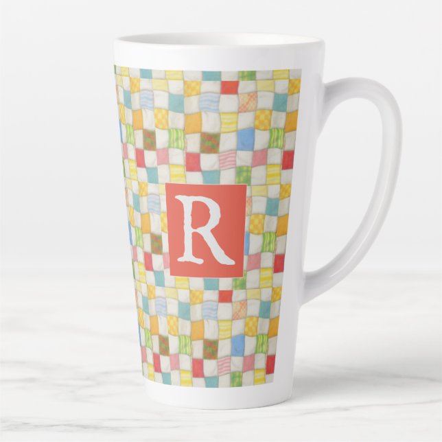 LATTE TASSE ÉMAILLÉE HAUTE CRÉATIVE "CRAZY QUILT" + TEXT (Droite)
