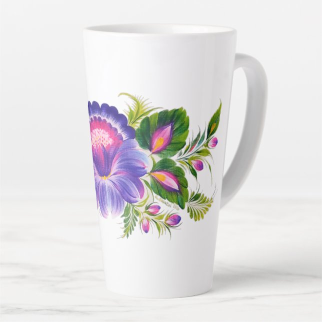 Latte Tasse mit ukrainischem Blumendesign (Rechte Ecke)