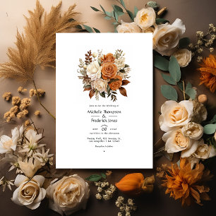 Lattebraun bis Karamell Blumen Hochzeit im Herbst Einladung