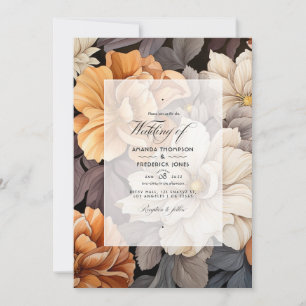 Lattebraun bis Karamell Blumen Hochzeit im Herbst Einladung