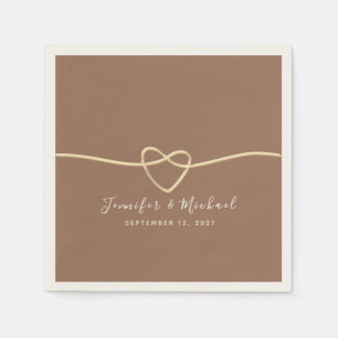 Lattebraun Gold Herz Personalisierte Hochzeit Serviette