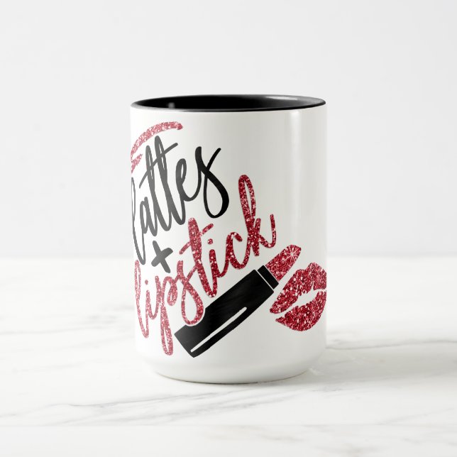 Lattes und Lippenstift-Imitat-Glitzer-Rot Tasse (Zentrum)