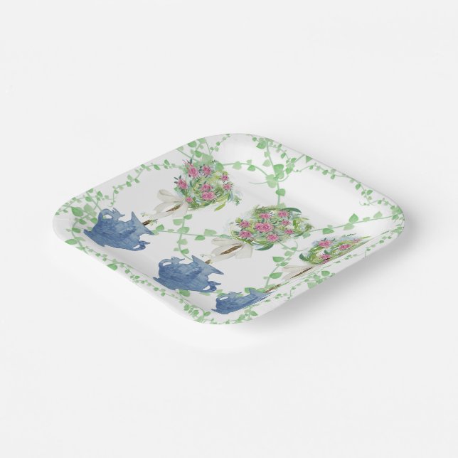 Lattice Green Topiary Rose Ingwerjarren Pappteller (Gewinkelt)