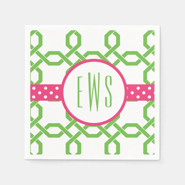 Lattice & Grosgrain Mit Monogramm Party Napkins Serviette (Vorderseite)