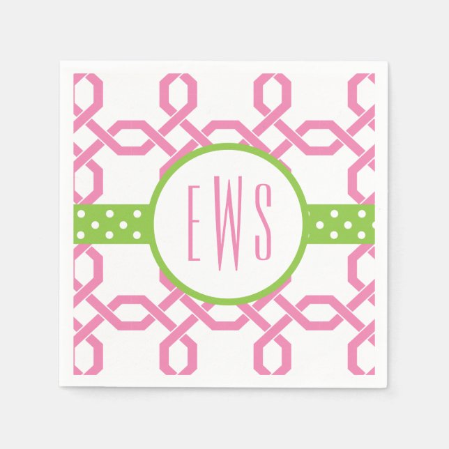 Lattice & Grosgrain Mit Monogramm Party Napkins Serviette (Vorderseite)
