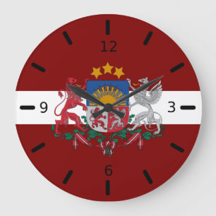 Latvia flag-coat of arms große wanduhr