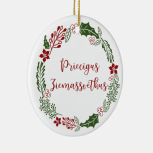 Latvian Merry Christmas, Priecīgus Ziemassvētkus Keramik Ornament