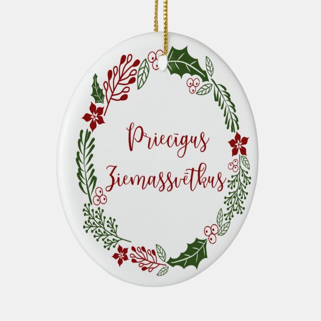 Latvian Merry Christmas, Priecīgus Ziemassvētkus Keramik Ornament (Rechts)