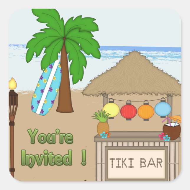 Laua / Tiki Party Einladung Umschlag Aufkleber (Vorderseite)