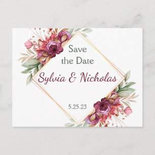Laub Botanische Burgunderrosen Save the Dates Ankündigungspostkarte