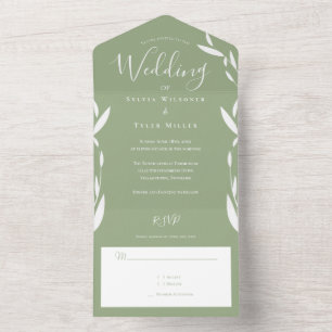 Laub Sage Grün Weiße Hochzeit All In One Einladung