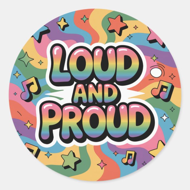 Laud und Stolz - Farbenfrohe psychedelische LGBTQ+ Runder Aufkleber (Vorderseite)