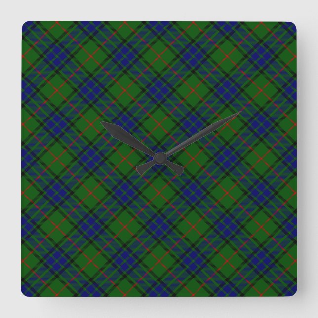Lauder tartan blue green plaid quadratische wanduhr (Vorderseite)