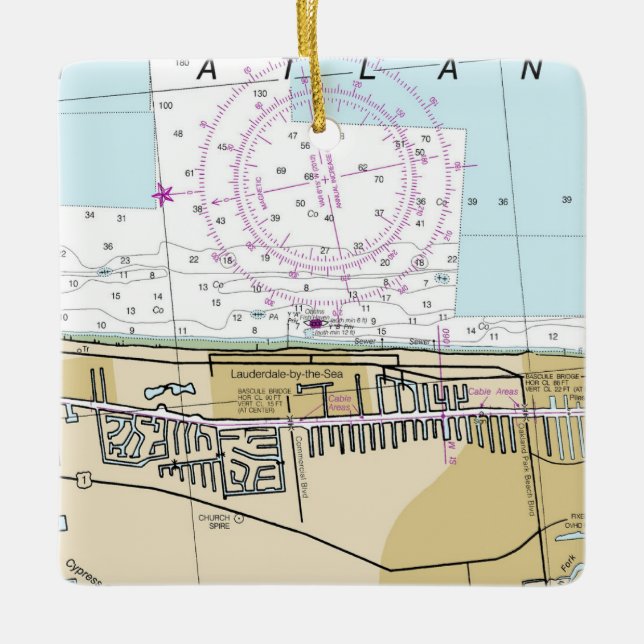 Lauderdale by Sea Nautical Chart Keramikornament (Vorderseite)