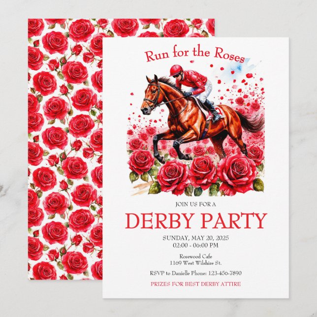Lauf für die Rose Pferde Derby Party Einladung (Vorne/Hinten)