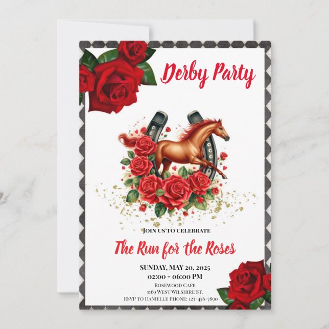 Lauf für Rose Race Horse Derby Party Einladung (Vorderseite)