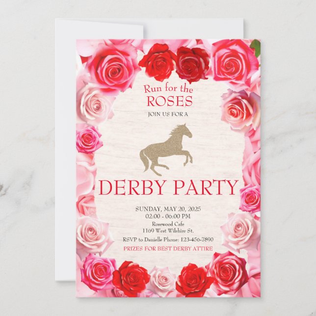 Lauf für Rose Race Horse Derby Party Einladung (Vorderseite)