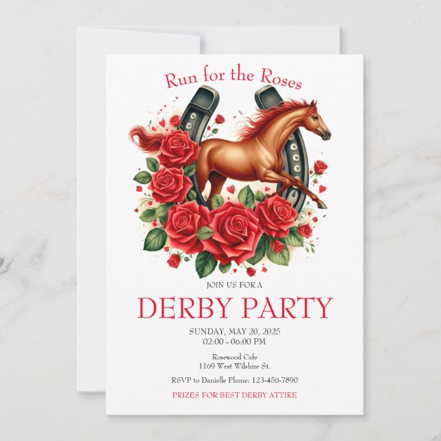 Lauf für Rose Race Horse Derby Party Einladung (Vorderseite)