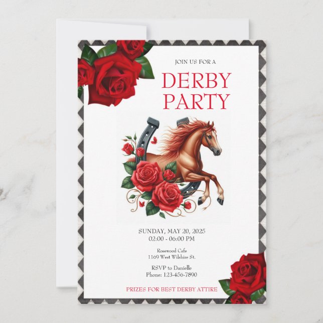 Lauf für Rose Race Horse Derby Party Einladung (Vorderseite)